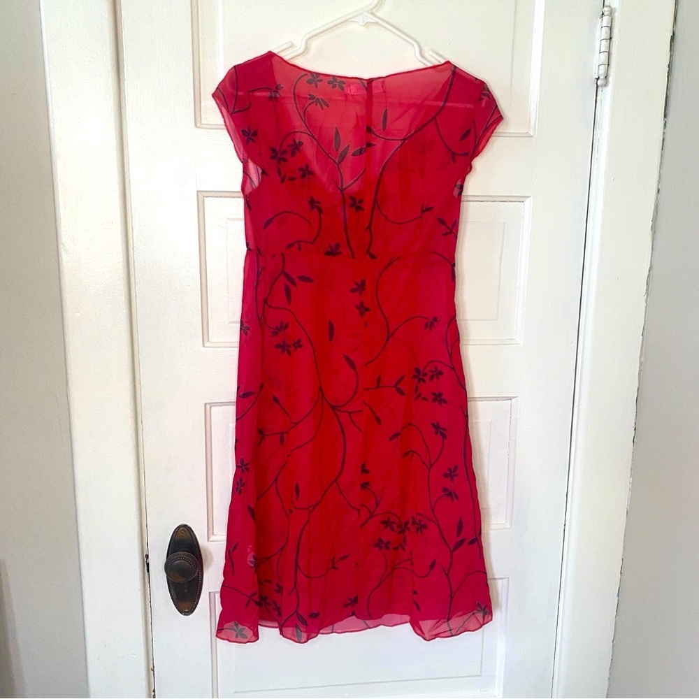 ORDER PLUS NWT Sheer Floral Bow Tie Red Women's Dress Size Medium - Picture 5 of 5